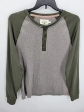 Normal Brand Shirt Mens Large Green Gray Raglan Sleeve Casual Outdoor Cotton