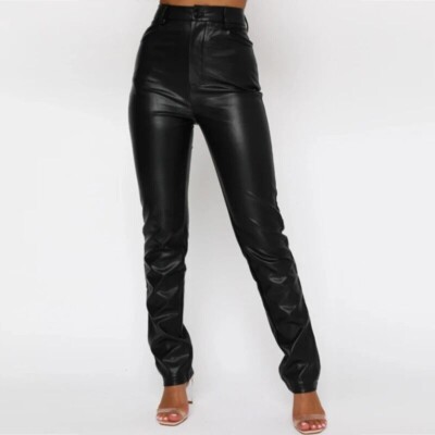 Damen schwarze Lederhose 100 % echtes Lammleder schmale Passform skinny Motor...