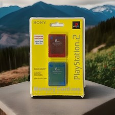OEM Sony PS2 - Memory Card 2 Pack Crimson Red  Island Blue 8 MB Each BRAND NEW