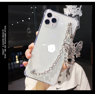  DIY Metal Butterfly Bracelet Anti-Fall Shockproof Clear Back Phone Case