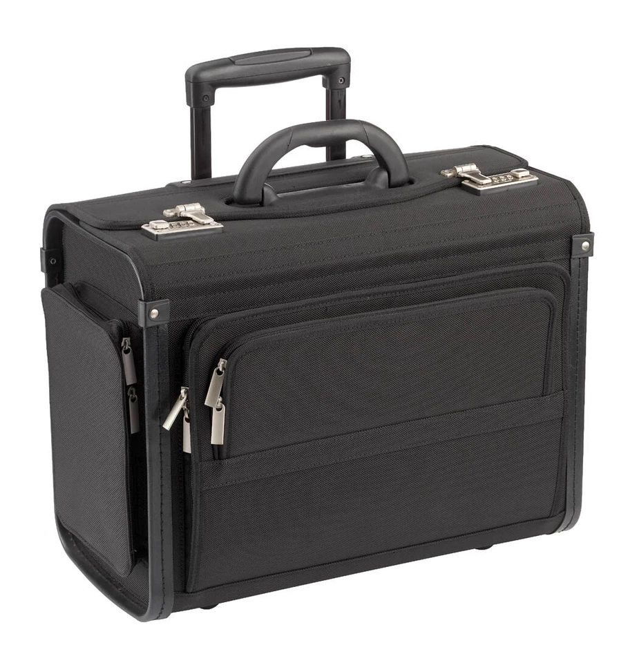 PILOTENKOFFER AKTENKOFFER KOFFER TROLLEY RÄDER FAHRBAR NYLON  SCHWARZ 7056 NY