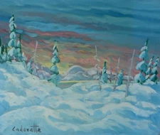 Serge Cadorette Oil Painting Snow Sunrise Landscape Canadian Listed