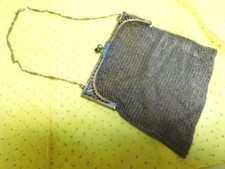 antique Brass Mesh Purse with blue Rhinestones