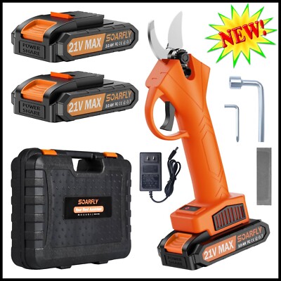 2 Battery Rechargeable Cordless Pruning Shears 30mm 1.2'' Cutting Diam w/ Case