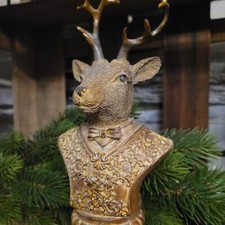 Hirsch Figur Rehbock Reh Hirschkopf Büste Geweih Hirschgeweih Jagd Landhaus Gold