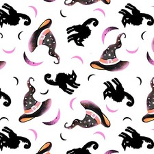 Feline Drive Fabric GHOSTLY GREETINGS Cats Witch Hats Fat Quarter 18"x22" FQ