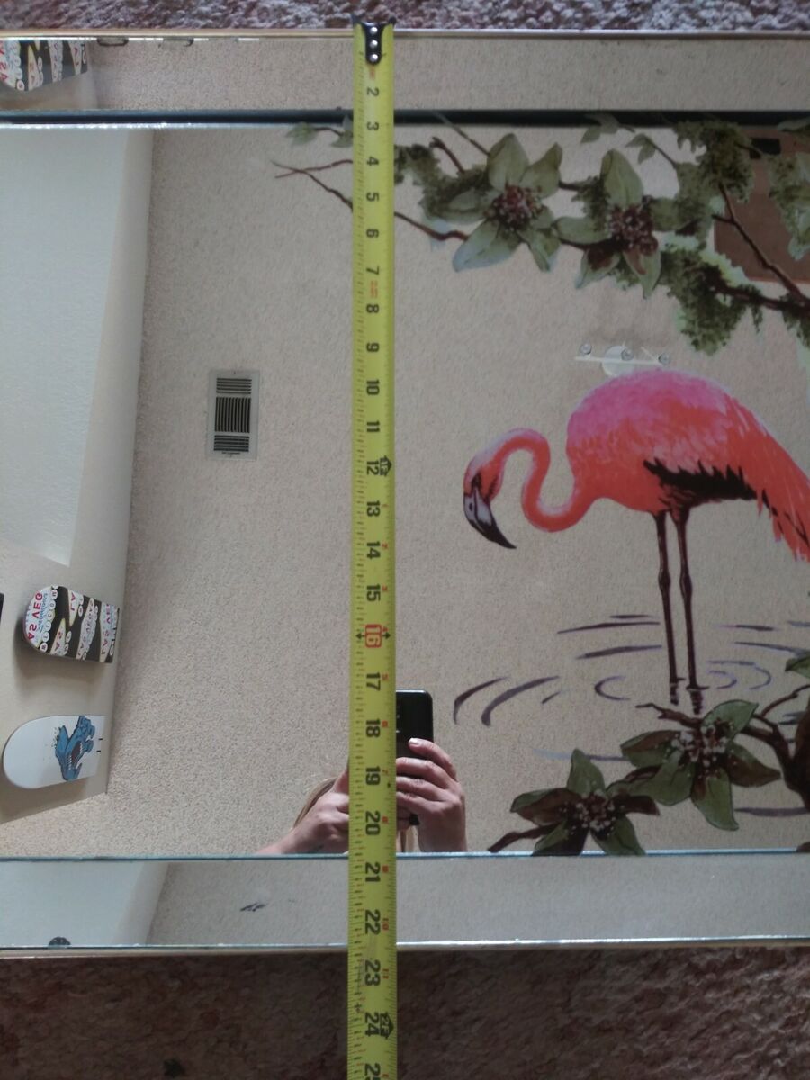 Vintage Turner Flamingo and palm tree Mirror with covered wood frame 1950s