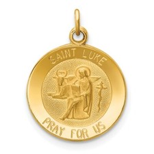 14K Yellow Gold Saint Luke Medal Charm 15mm width