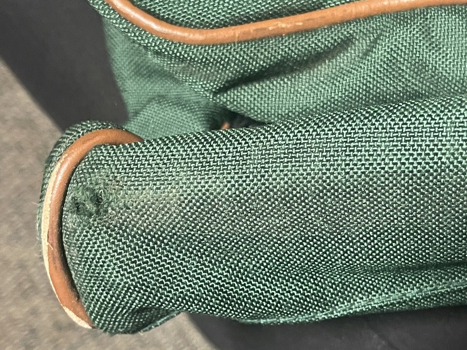 VINTAGE L L BEAN GREEN CANVAS & LEATHER LARGE GARMENT LUGGAGE BAG