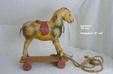 CHEVAL JOUET XIXém  carton bouilli   Ht 30 cm couleurs d'origines  RARE s/socle