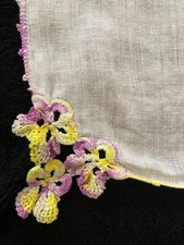 Vintage Hankie Handkerchief lilac/purple with Crocheted Lilac and Purple edge