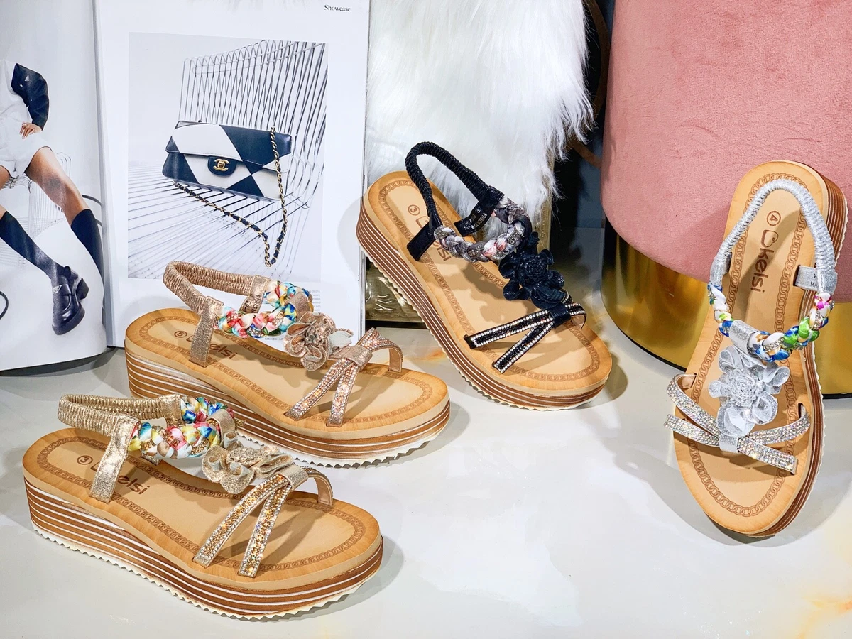 LADIES WEDGE SANDALS NEW WOMENS WIDE FIT SUMMER DRESS HEELS PARTY SHOES SIZE