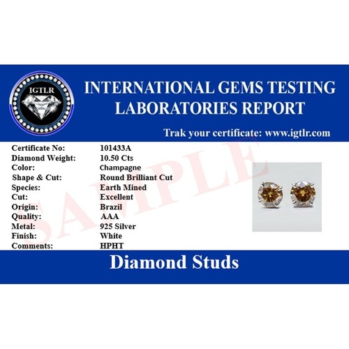 Certified 4.00 Ct Champagne Treated Diamond Solitaire Earring Studs 925 Silver - Picture 7 of 7