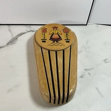 Primitive Farmhouse Folk Art Toleware Vintage Wood Knife Holder Wall Mount 