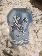 Blue Ladies Denim Jean Bling Bling Jewels Adjustable Baseball Cap Hat