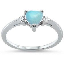 Natural Larimar Heart Cz .925 Sterling Silver Ring