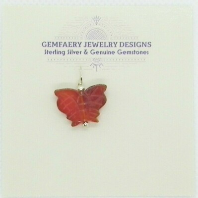 Sterling Silver Carved CARNELIAN Butterfly Gemstone Pendant #3214...Handmade USA