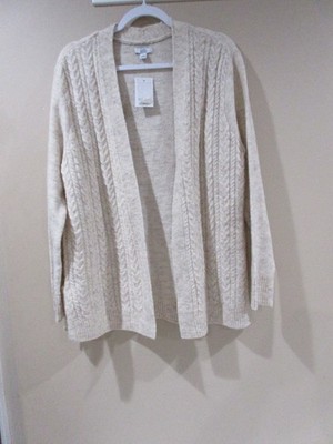 New Croft & Barrow The Extra Cozy Cardigan Open Women Lg Antler Heather Beige 