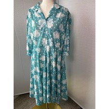 California Looks Vintage Dress SZ 16 Pastel Blue Green Floral Fit Flare POCKETS