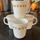 Set Of (4) Vintage Corning Corelle Butterfly Gold / Yellow Floral Coffee Mugs