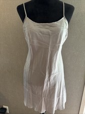 Vintage Y2K Talbots 100% Silk Mini Slip Dress Silver Bias Cut Minimalist 10P