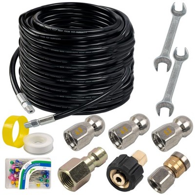 100FT Sewer Jetter Kit Pressure Washer 4000 PSI with Rotating Nose Nozzle Hose