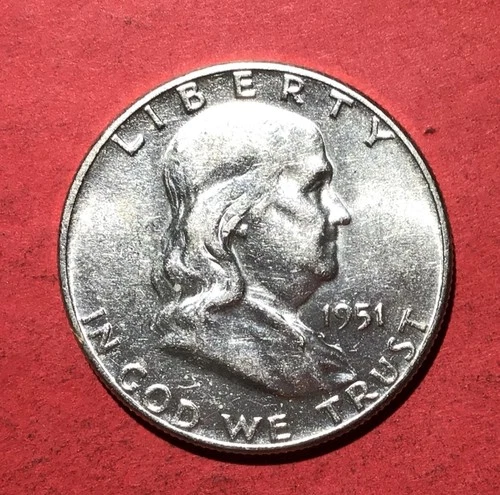 1951 US Franklin SILVER Half Dollar! "Philadelphia Mint"! Choice AU! Old US Coin