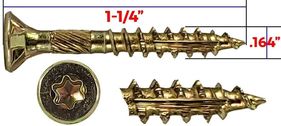 #8 x 1-1/4" Estrella Dorada Tornillo Madera Torx/Star Drive Cabeza Plana 5 Lbs 1025 Unidades T20 Foto 4 de 4