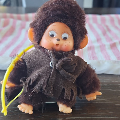 Sekiguchi Monchhichi Monkey Plush Doll Brown with Outfit Small Stuffed Animal