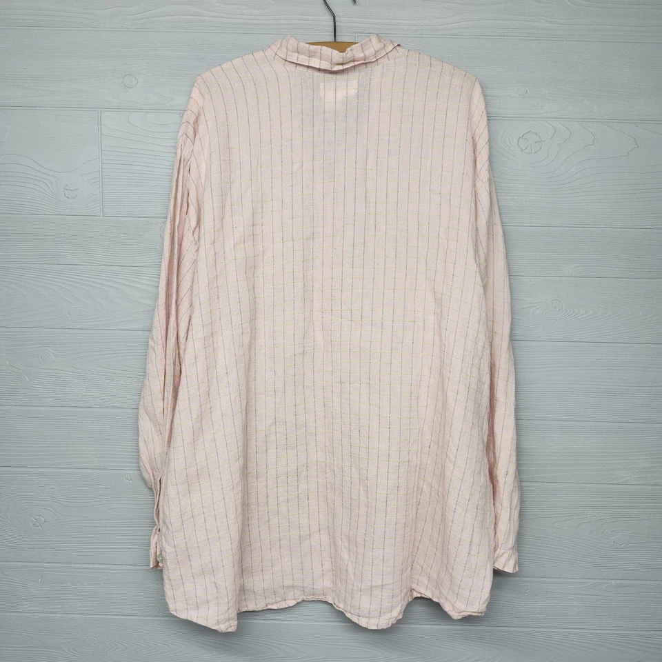 Chaqueta con botones FLAX Lituania rosa suave a rayas 100 % lino manga larga talla L Foto 2 de 4