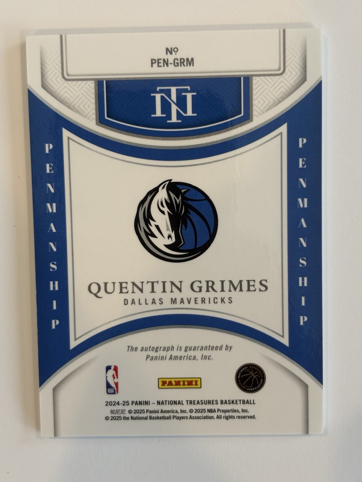 2024-25 Panini National Treasures Quentin Grimes Penmanship /24 Auto view 2