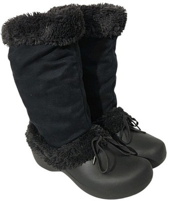 Crocs Haley Winter Snow Boots Faux Fur Lined Black Waterproof Women's Size 8