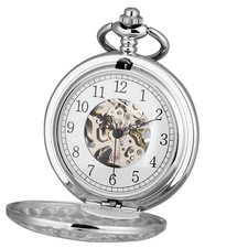 Silver Pendant Hand Winding Mechanical Pocket Watch for Men Arabic Number Dial