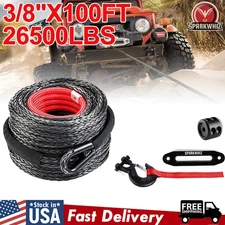 SPARKWHIZ 26500LBS 3/8"x100FT Synthetic Winch Rope Cable Kit Winch Line Cable US