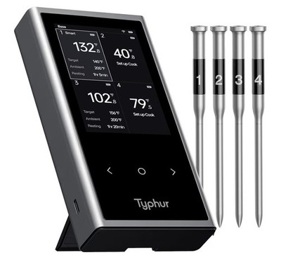 Typhur Sync Funk Fleischthermometer Quad | 4 Sonden | 6 Sensoren Bluetooth, WLAN