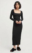 NWT Skims Soft Lounge Long Sleeve Slip Dress in Onyx Black Ribbed Long Maxi XS