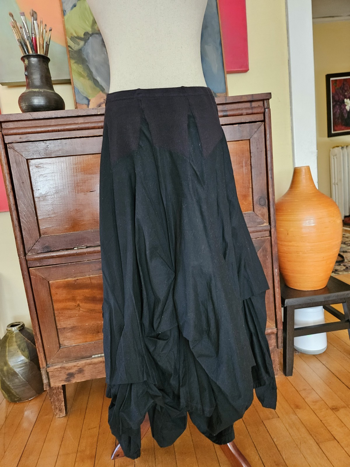 Solitaire Maxi Skirt Extender Womens S/M Black Boho Steampunk w Magnolia Pearl-image