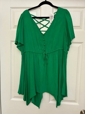Torrid 2 2X Jelly Bean Green Babydoll Sharkbite Top NWT Flutter Sleeve