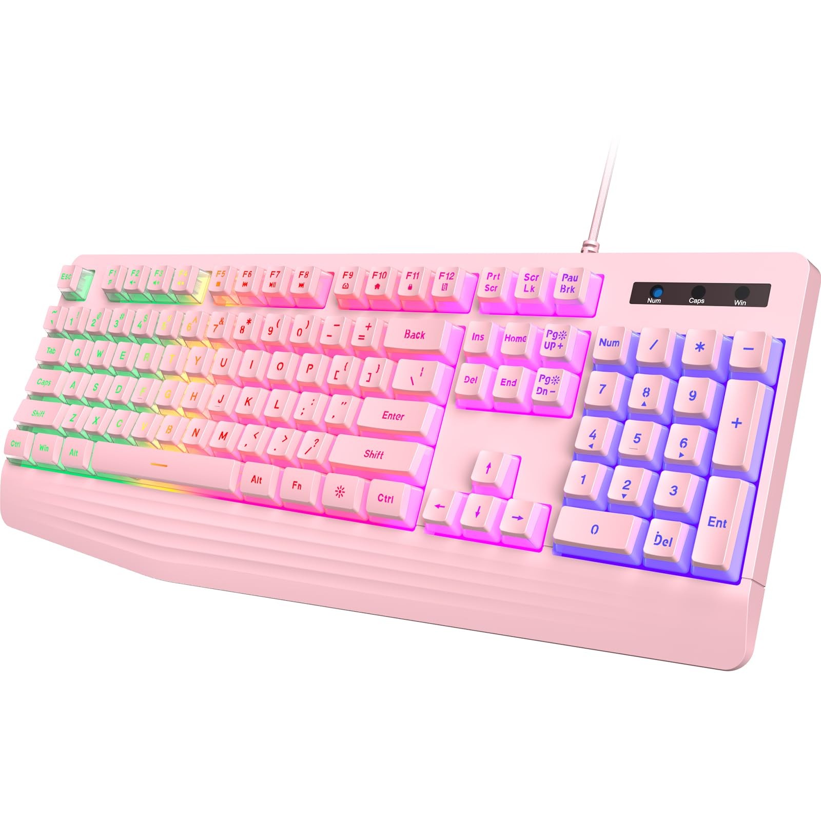 Pink Creamy Keyboard, Rainbow LED Backlit, 104 Keys Silent L