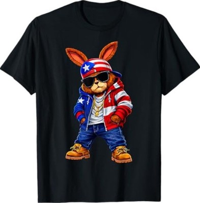 Cool Bunny Puerto Rican Flag Gift for Men Women T-Shirt