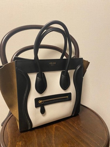 CELINE Luggage Micro Shopper Tote Bag Handbag Tricolor Leather Auth From Japan