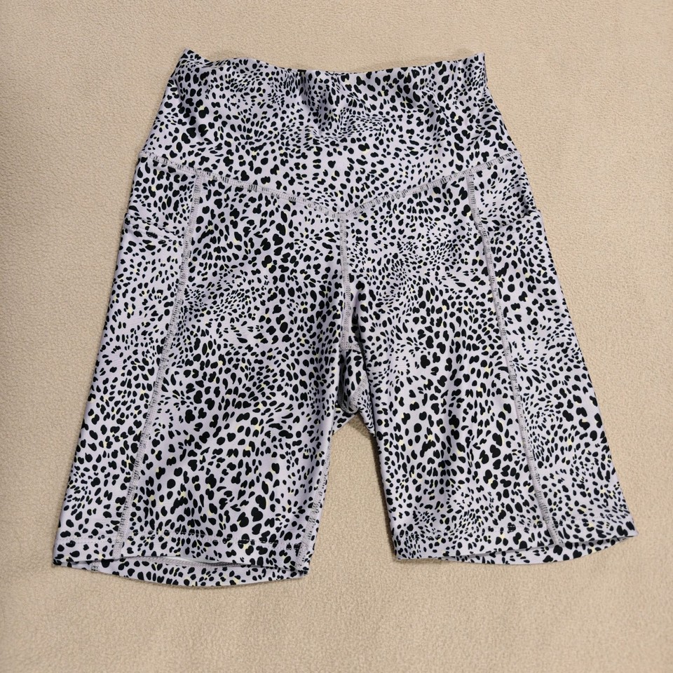 Size 8 Rockwear Lilac Leopard Print High Waist Bike Shorts Pockets Activewear 