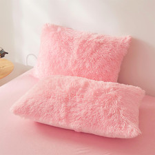 Fluffy Pillow Cases Pink 26"X20", Faux Fur Furry Shaggy Plush Fuzzy Decorative P