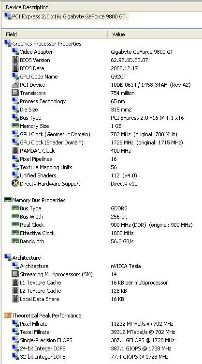 Gigabyte GV-N98TOC-1GI nVidia GeForce 9800GT 1GB PCI-Express VGA Card - Test OK! - Image 4 of 4