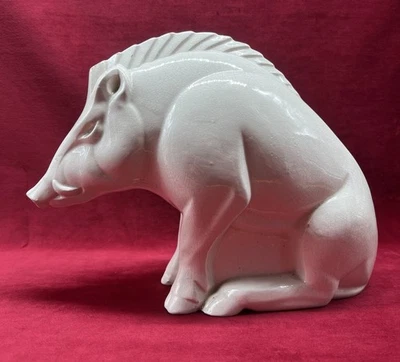 WILD BOAR SCULPTURE STATUE ANIMALIER SANGLIER COCHON LEMANCEAU CRAQUELE ART DECO - Photo 1/4