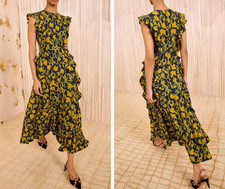 Women Ulla Johnson Viscose Round Neck Floral Midi Dress