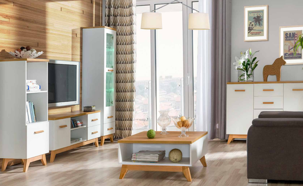 Wohnwand Wohnzimmer-Set Vitrine Lowboard Wandregal Tv Tisch 5 Tlgs Set WohnwäNde-image