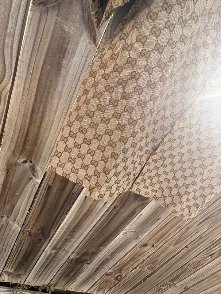 Gucci GG Linen Blend Canvas Shirt Ebony and Camal Size L Men's - Image 4 of 4