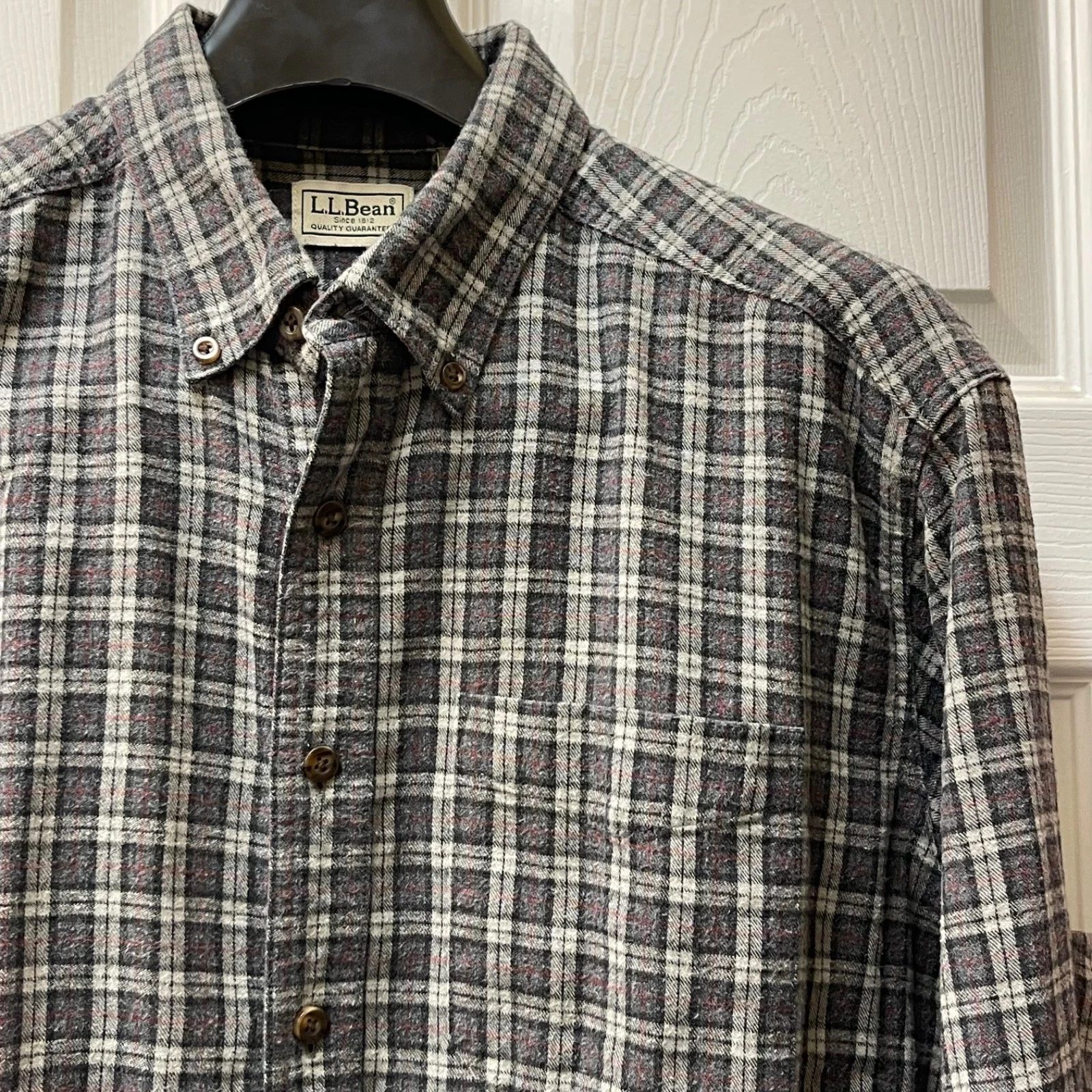 L.L Bean Shirt Mens Large Gray Plaid Flannel Long Sleeve Casual Outdoors