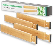 Bamboo Drawer Organizers 4-Pack for Kitchen, Bedroom, Bathroom,